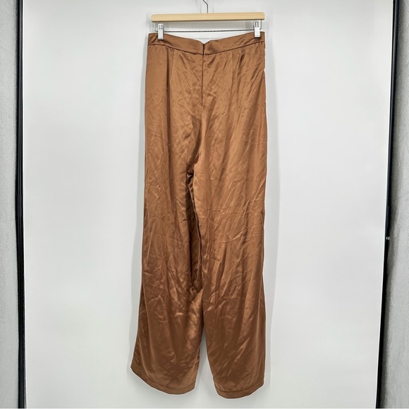 Nonchalant Revolve Pascale Satin Wide Leg Chocolate Brown Pants Women Size Small - Picture 3 of 7
